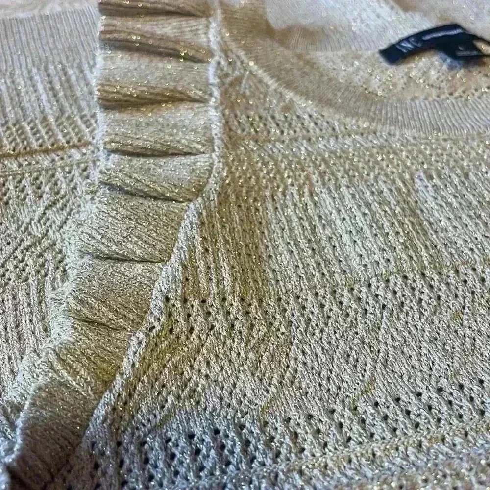 INC metallic gold flutter sleeves knit shell top women’s size large - Picture 6 of 11